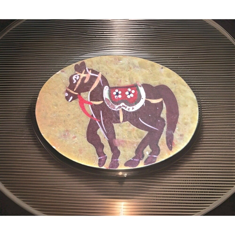 Vintage Soapstone Horse Trinket Dish Western Decor Oval Hand Painted Catchall